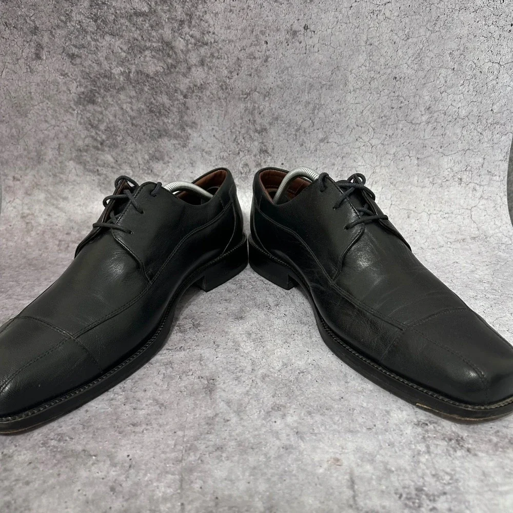 Johnston & Murphy Dobson Oxford Men 11.5 Black Cap Toe Leather Dress Shoes